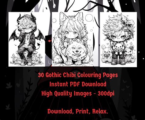 Gothic Chibi Colouring Pages Creepy Chibi Kawaii And Anime Etsy