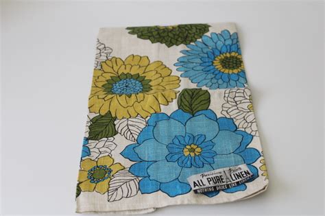 Never Used Pure Linen Tea Towel Flower Power 60s Vintage Parisian