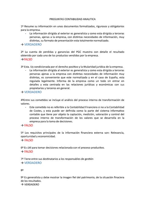 Preguntas Contabilidad Analitica PREGUNTAS CONTABILIDAD ANALITICA 1º