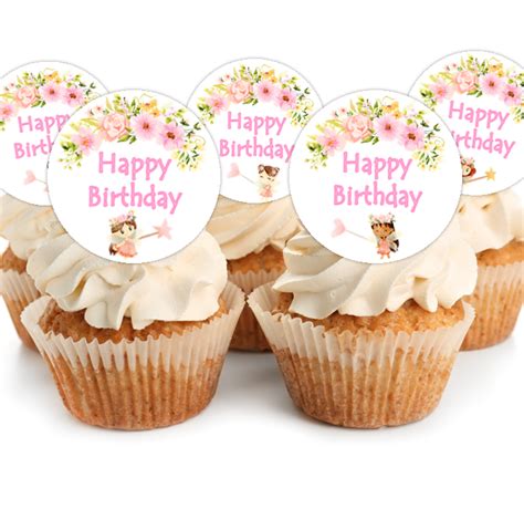 Happy Birthday Fairy Flowers Cupcake Toppers Cm X Debs Kitchen