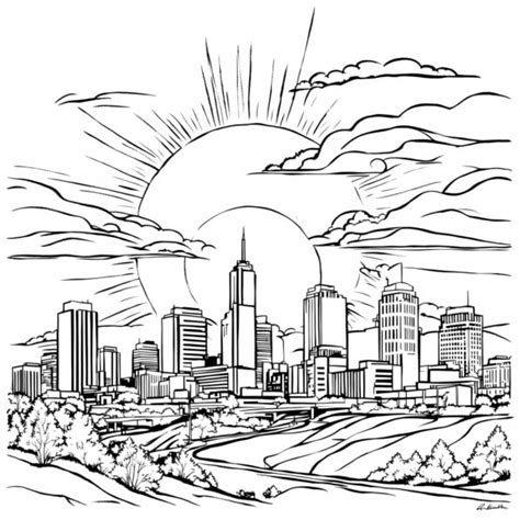 Descarga Dibujo De Paisaje Urbano En Blanco Y Negro Para Colorear Y