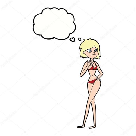 Cartoon Woman In Bikini With Thought Bubble Stock Vector Image By Lineartestpilot