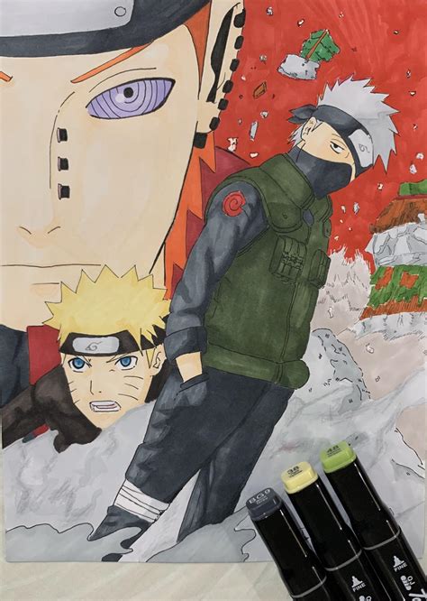 Kakashi vs Pain !! An alcohol markers practice : r/Naruto