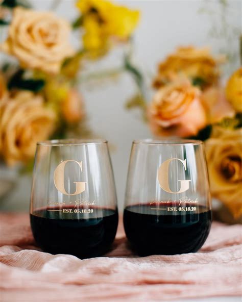 Personalized Stemless Wine Glasses Set Of Two Custom Etsy Personalized Stemless Wine Glasses