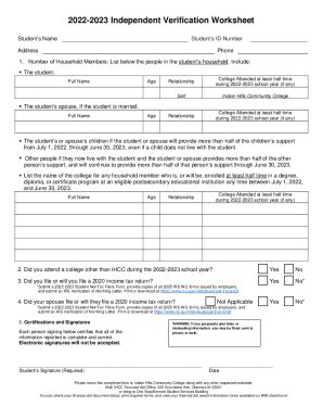 Fillable Online INDEPENDENT VERIFICATION WORKSHEET 2022 2023 Stark