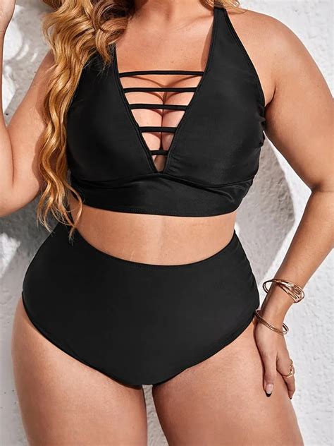 Solid Color Sexy Plus Size Bikini Two Piece Swimsuit