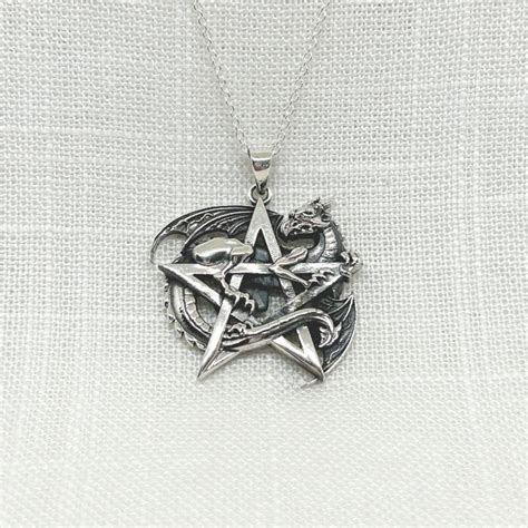 Sterling Silver Dragon Guardian Pentagram Necklace Pagan Wiccan