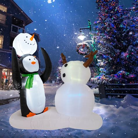 The Holiday Aisle® 7 Foot Christmas Inflatable Penguin And Snowman