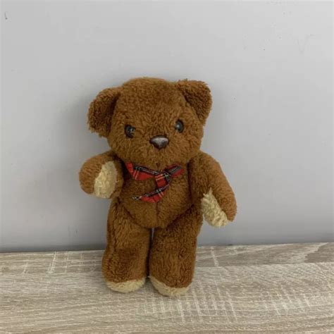 Boots Small Brown Jointed Teddy Bear Soft Toy Tartan Bow Vintatge £15