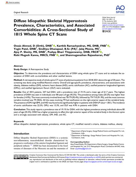 Pdf Diffuse Idiopathic Skeletal Hyperostosis Prevalence Characteristics And Associated