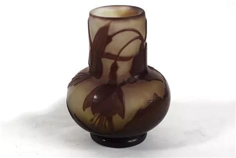 Petit Vase Emile Gall P Te De Verre Fleurs Fushias Art Nouveau Xix Me