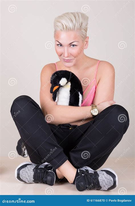 Platinum Blonde With Soft Toy Stock Photo Image Of Platinum Cosy 61166870