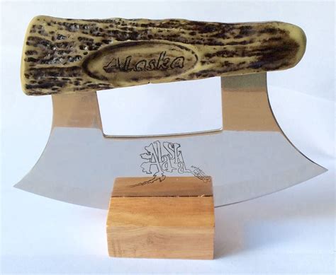 alaska ulu knife cultured antler handle stainless steel blade stand