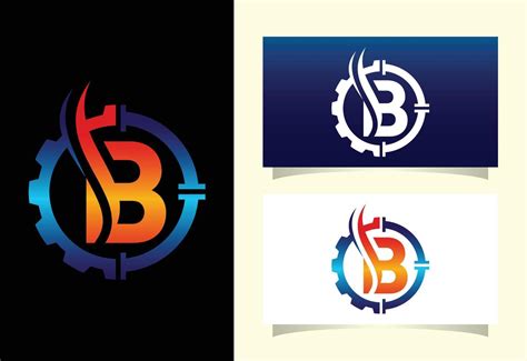 Initial B Monogram Alphabet With Gear Pipe And Flame Oil And Gas Logo