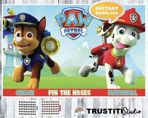 Paw Patrol Birthday Game Pin The Noses On Chase And Marshall By Trustiti On Etsy Paw Patrol