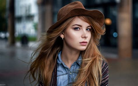 Portrait Blonde Hat Maxim Guselnikov Face Model 1080P Irina