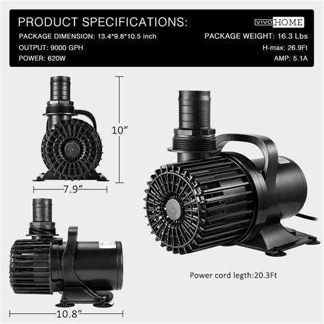 Vivohome Electric 220w 4500gph Submersible Water Pump For Koi Pond Pool