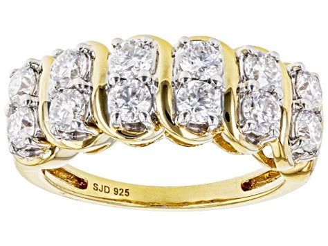 Moissanite Fire R Ctw Dew Round K Yellow Gold Over Silver Ring