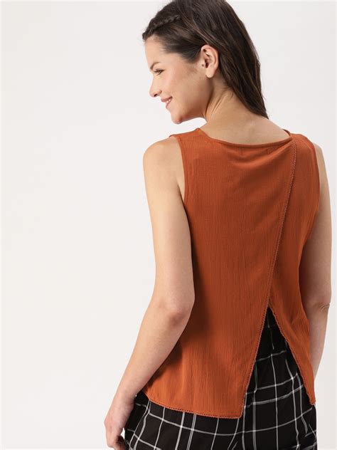 Buy Dressberry Women Rust Brown Solid Styled Back Top Tops For Women