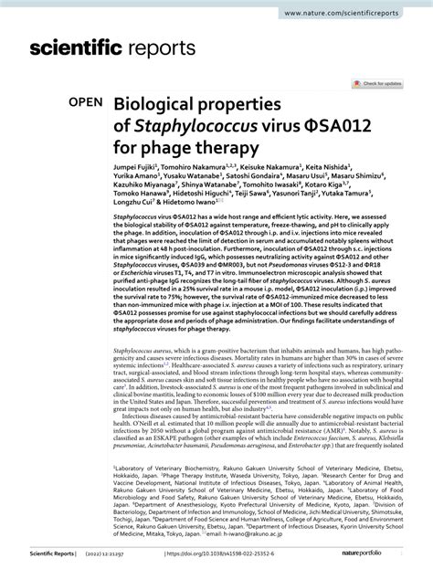 Pdf Biological Properties Of Staphylococcus Virus Φsa012 For Phage