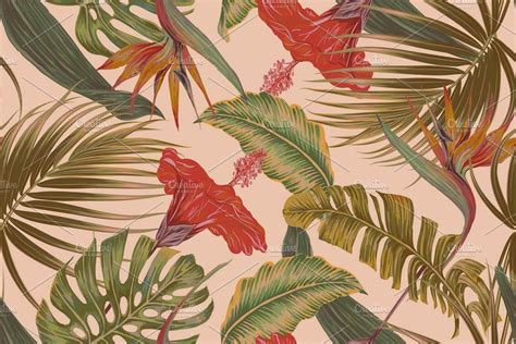 Tropical Flowers Leaves Pattern Jungle Flowers Birds Of Paradise