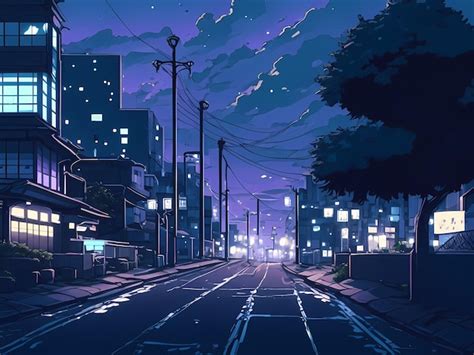 Premium Photo | Anime city streets scenery at night