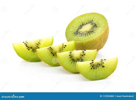 Whole Kiwi Fruit And His Sliced Segments Isolated On White Background