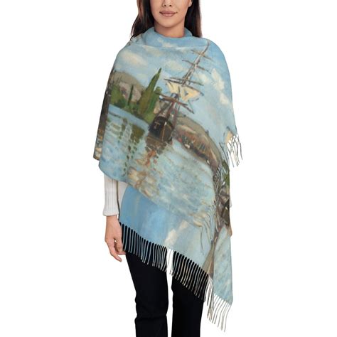 Female Long Water Lilies Claude Monet Fine Art Scarves Women Winter