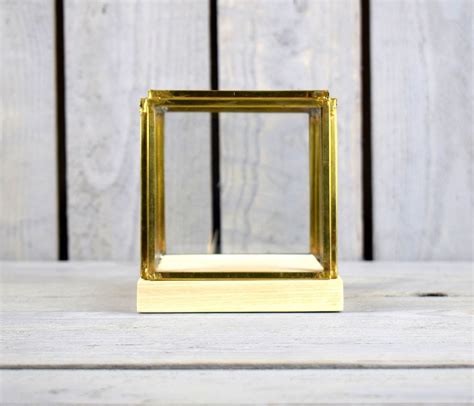 Small Glass And Brass Display Showcase Box Dome With Wooden Etsy Uk