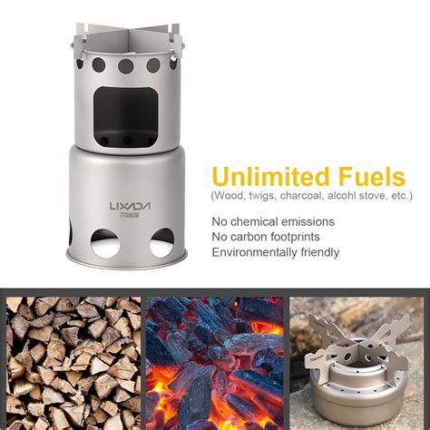 Tomshoo Lixada Portable Camping Wood Stove Folding Lightweight Titanium