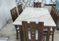 Wooden Dining Table Set Seater Dark Brown Marble Top Teak Wood