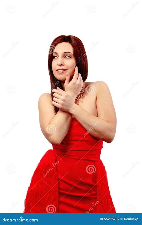 Beautiful Brunette Woman In A Red Dress Stock Photo Image Of Attractive Fresh 55296732