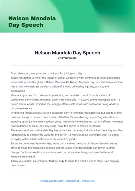 Free Nelson Mandela Day Speech Template - Edit Online & Download ...