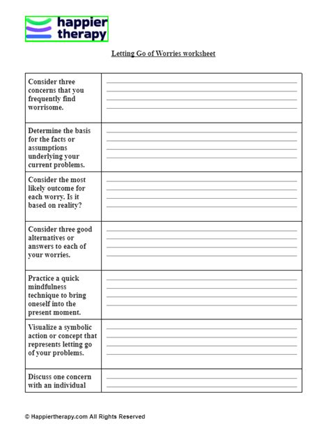 Letting Go Of Worries Worksheet HappierTHERAPY