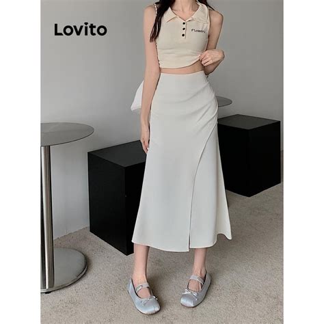 Lovito Saia Feminina Casual Lisa Dividida Lne Shopee Brasil