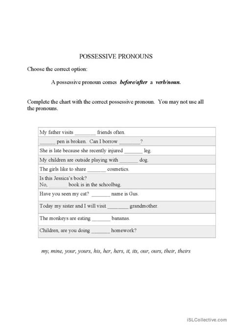 Object Pronouns Vs Possessiv English ESL Worksheets Pdf Doc