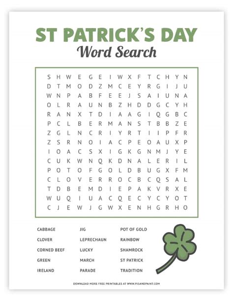 St Patrick S Day Word Search Free Printable Game Pjs And Paint