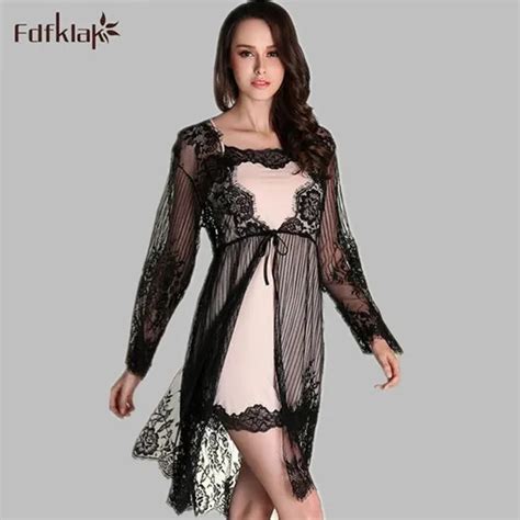 New Brand Silk Lace Robe Set Hollow Out Ladies Robe Sexy Dressing Gowns