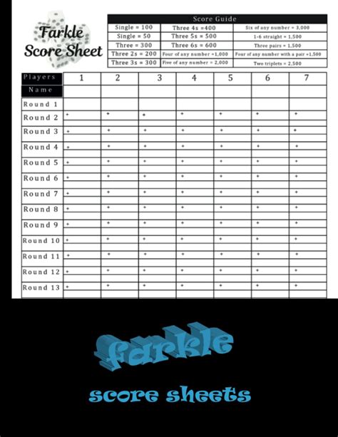 Farkle Score Sheet Farkle Score Cards Rules Guide For Scoring Farkle