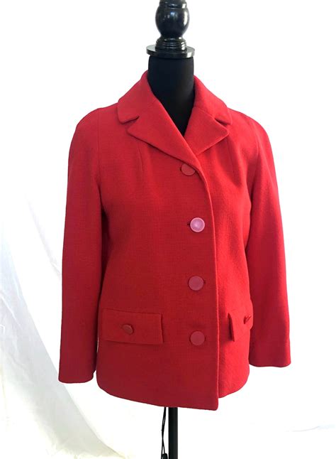 Vintage Betty Rose Red Wool Womens S S Button Up Jacket Size