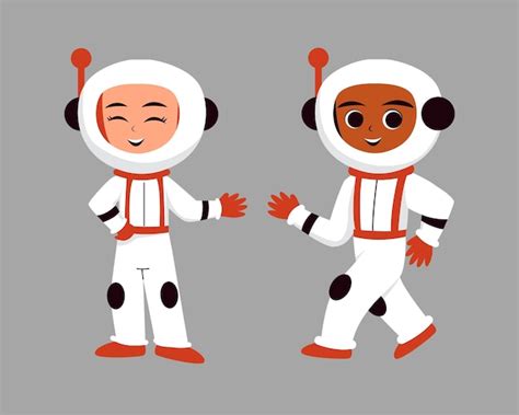 宇宙飛行士と宇宙飛行士のかわいい漫画のキャラクター ベクトル イラスト プレミアムベクター