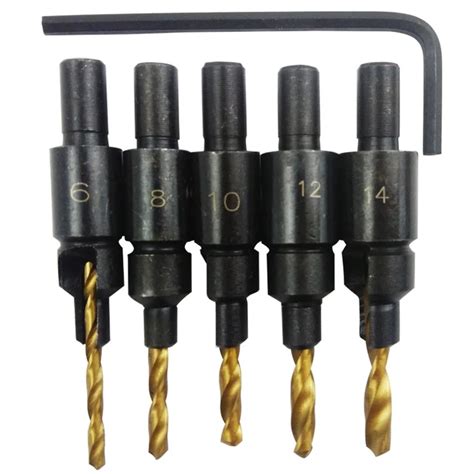 5 PCS HSS Countersink Woodworking Drill Bit Set Counterbore Pilot hole ...