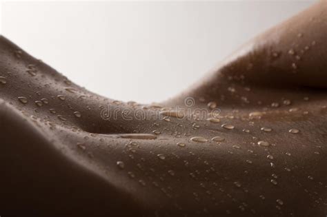 Bodyscape Of A Nude Woman With Wet Stomach And Back Lighting Art Stock