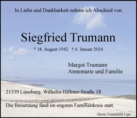 Traueranzeigen Von Siegfried Trumann Trauer L Neburg De