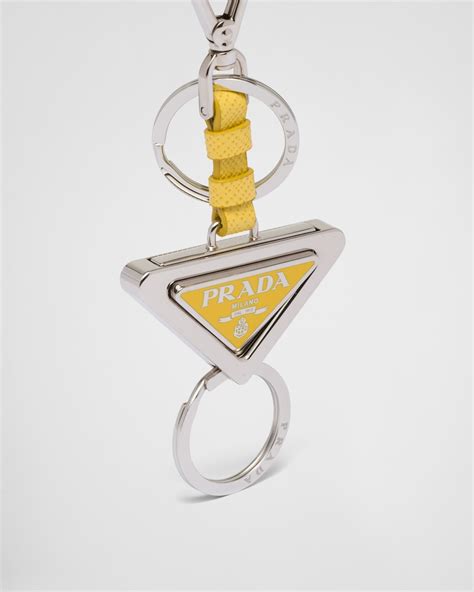 Steel Yellow Dividable Leather And Metal Keychain PRADA