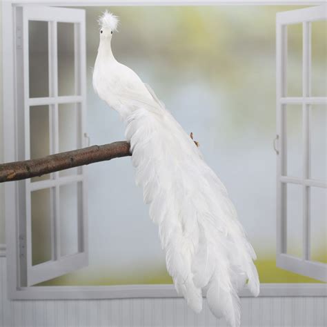 White Closed Tail Feathered Artificial Peacock Birds Butterflies