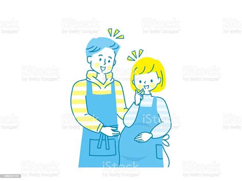 Pregnant Smiling Woman And Husband In Apron Stock Illustration