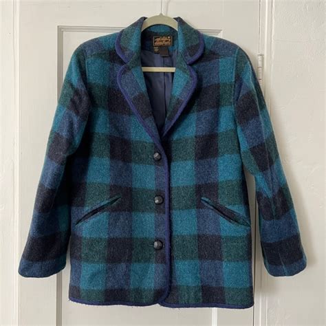 Eddie Bauer Jackets And Coats Vintage 9s Eddie Bauer Wool Plaid Check Lined Blazer Coat Jacket