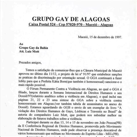 Documento destinado ao Grupo Gay da Bahia Centro de Documentação Prof Dr Luiz Mott CEDOC LGBTI