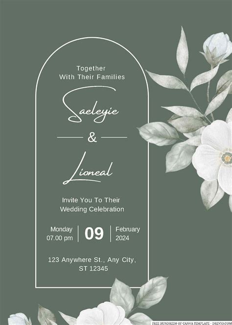 Free Editable Sage Green And White Floral Wedding Invitation Download